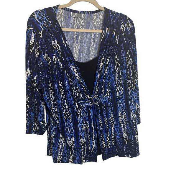JM Collection Size XL Polyester Blue Black Snake Print Open Cardigan Ring Detail - Picture 4 of 9